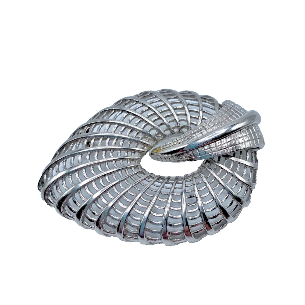 Vintage Judy Lee Silver Tone Leaf Brooch Pin Abstract Open Work MCM Mod 3D 2"